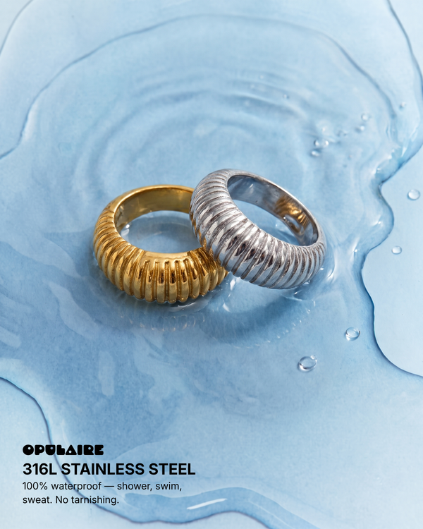 Tess - Ribbed dome ring - Stainless steel