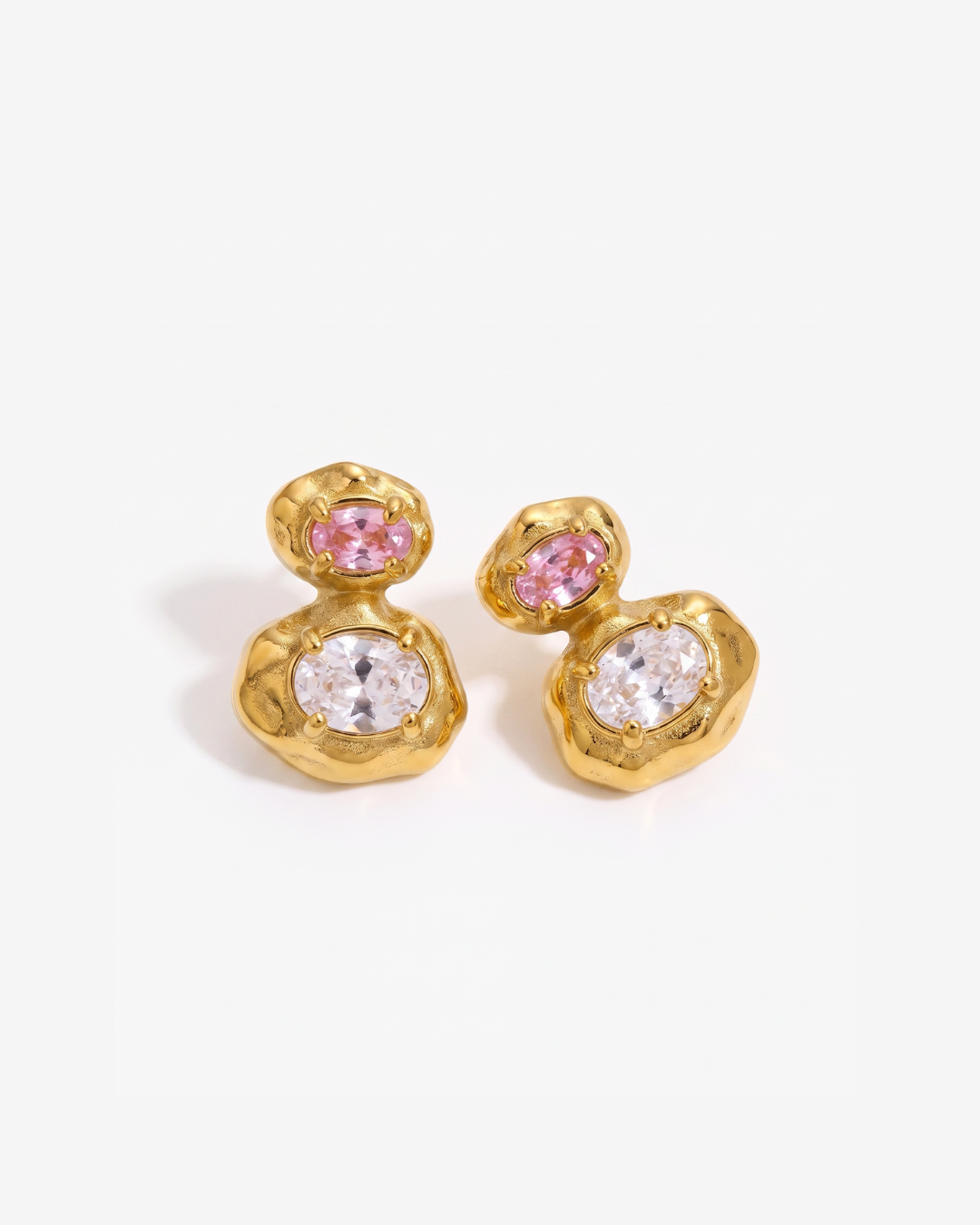 Evi - Two stone stud earrings - Stainless steel