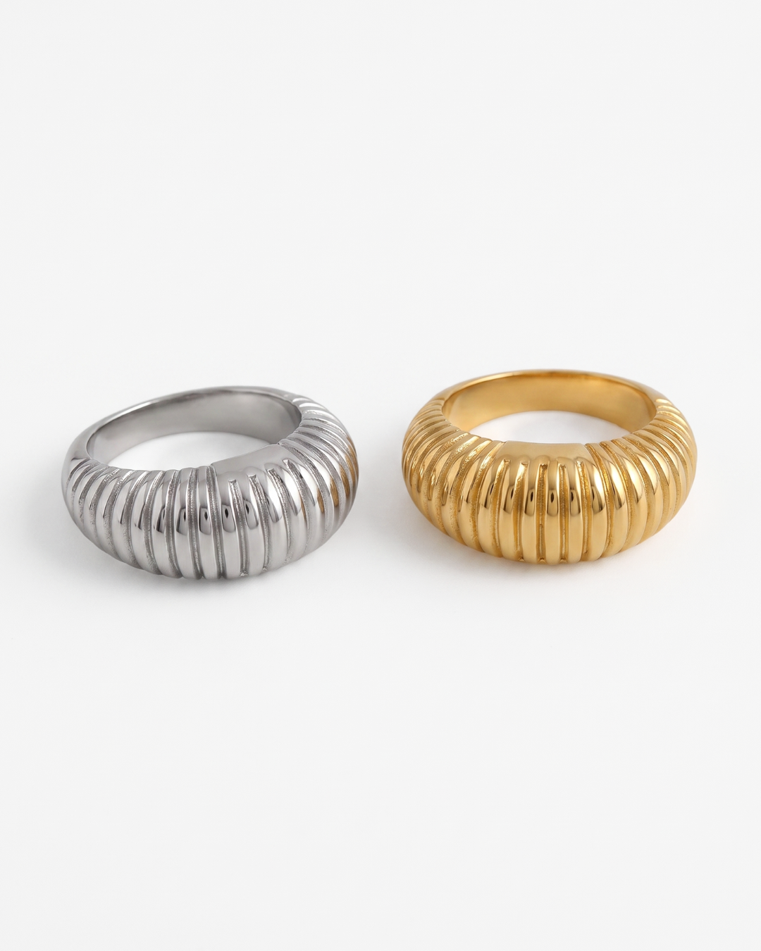 Tess - Ribbed dome ring - Stainless steel