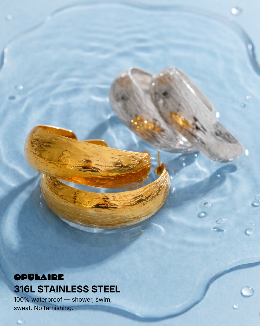 Cara - Chunky textured hoop earrings - stainless steel