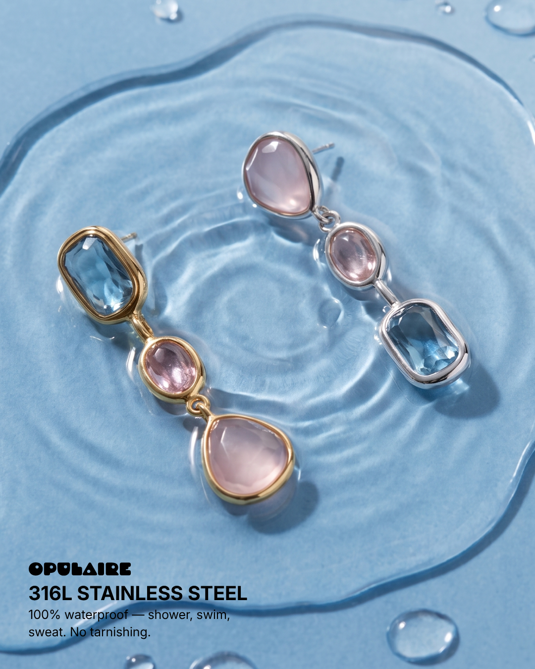 Cillian - Bezel drop earrings - Stainless steel