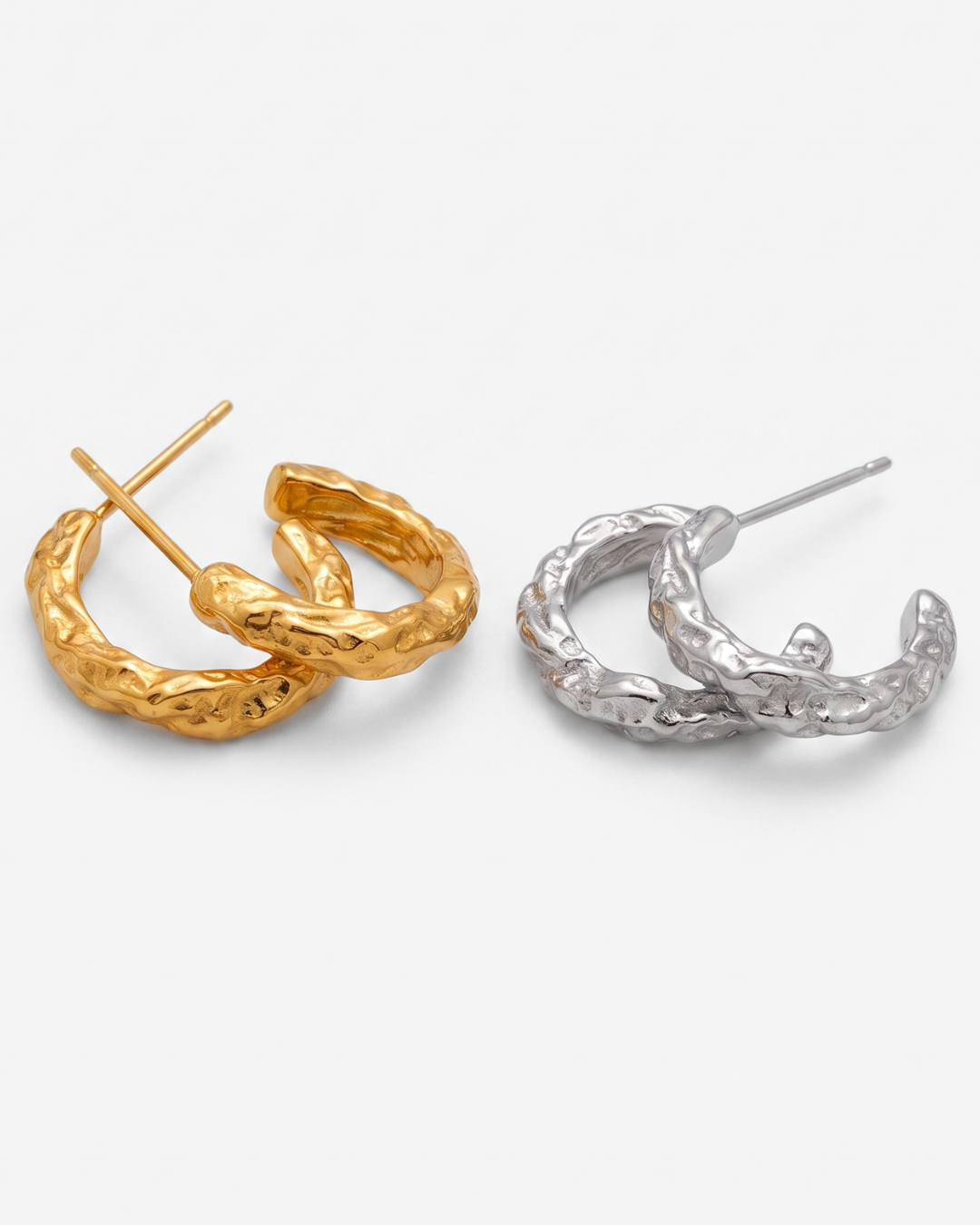 Yara - Hammered open Hoop earrings - Stainless steel