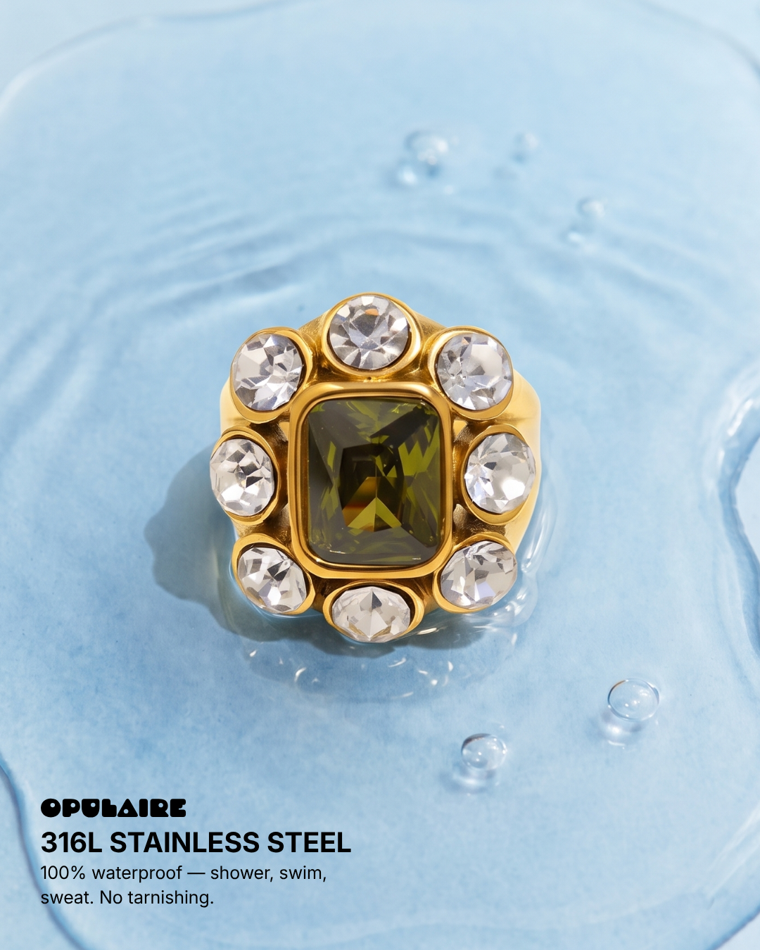 Marzo - Chunky stone signet ring - Stainless steel