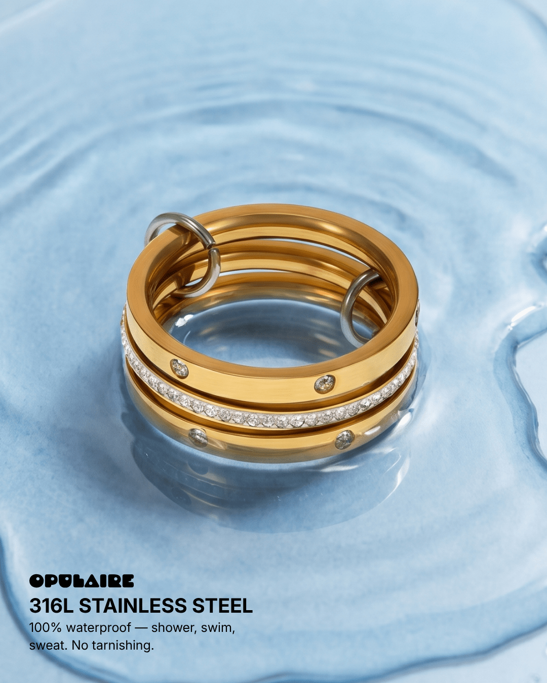 Aria - Stacked ring - Stainless steel - Opulaire - WATERPROOF jewelry - EU 55 -