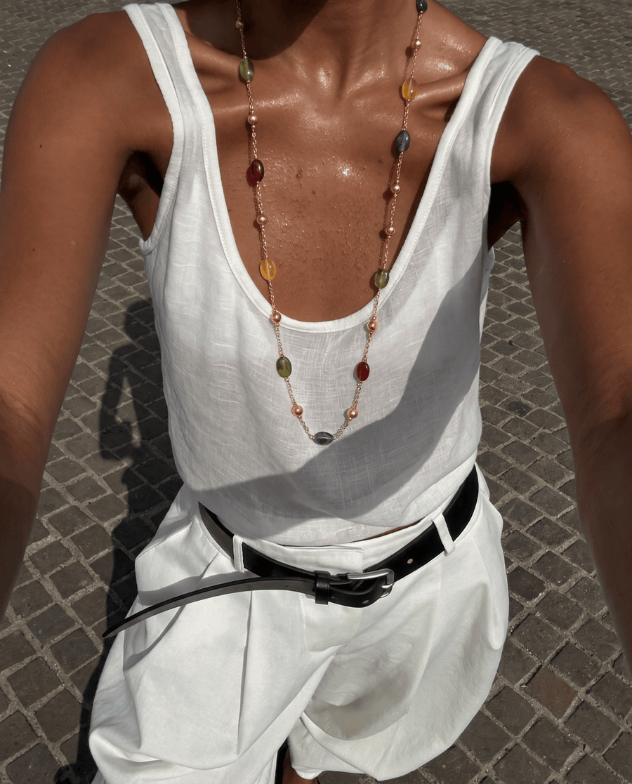 Astoria - Long stone necklace - Stainless steel