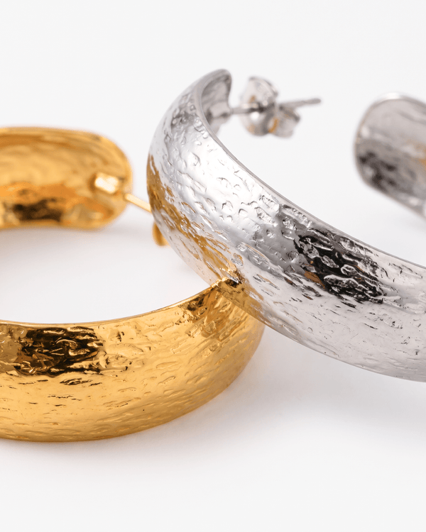 Cara - Chunky textured hoop earrings - stainless steel - Opulaire - WATERPROOF jewelry - 