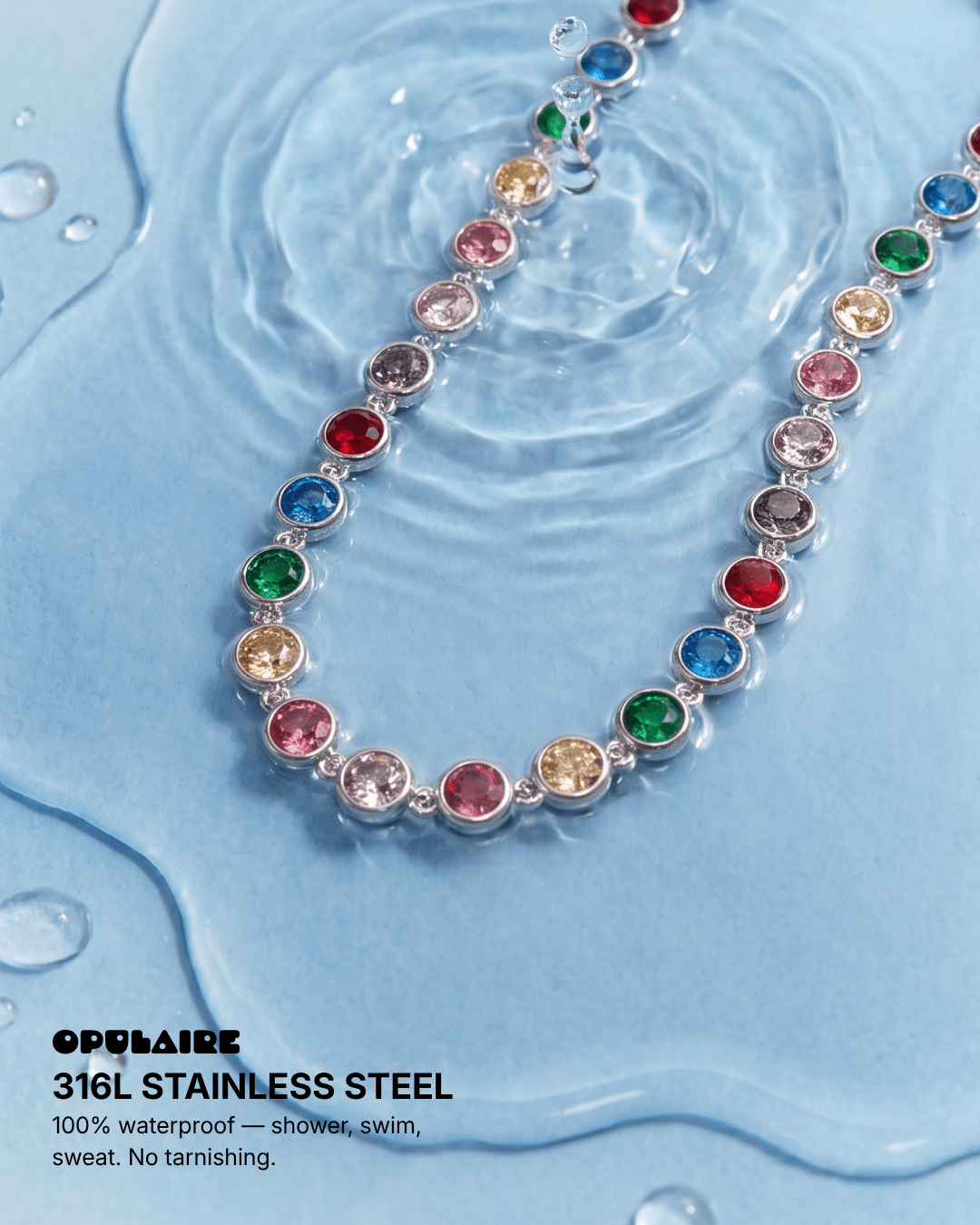 Daisy - Bezel tennis Necklace - Stainless steel - Opulaire - WATERPROOF jewelry - 