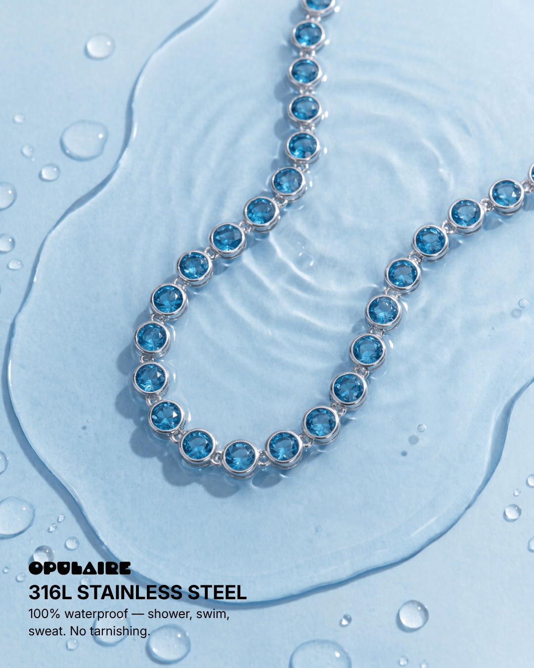 Daisy - Bezel tennis Necklace - Stainless steel - Opulaire - WATERPROOF jewelry - 