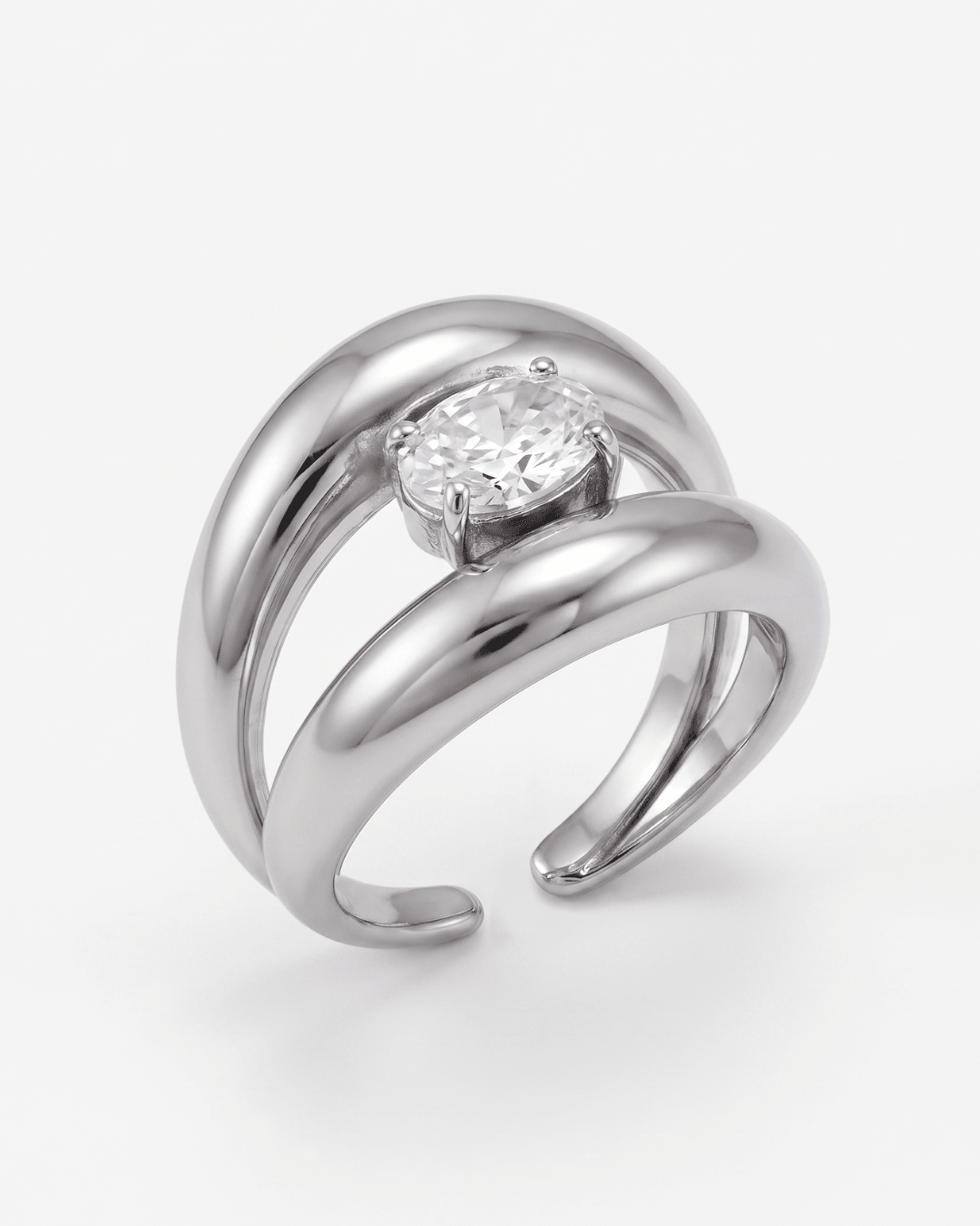 Elodie - Floating stone double band ring - Stainless steel - Opulaire - WATERPROOF jewelry - Adjustable -