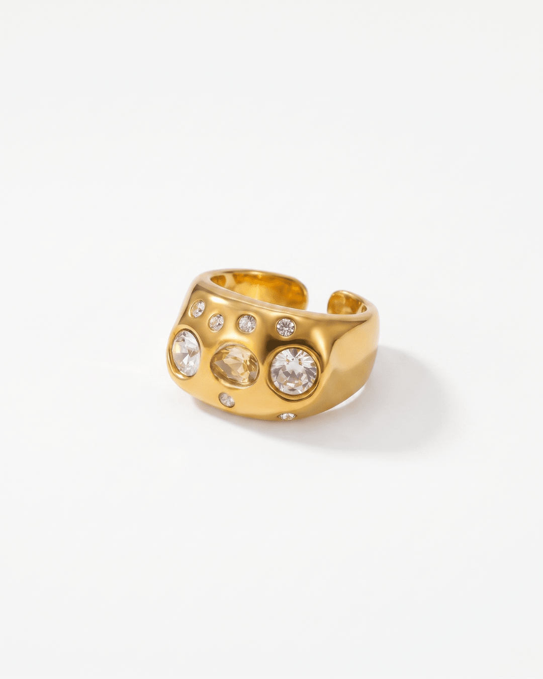 Gini - Chunky scattered crystal ring - Stainless steel - Opulaire - WATERPROOF jewelry - EU 54 -
