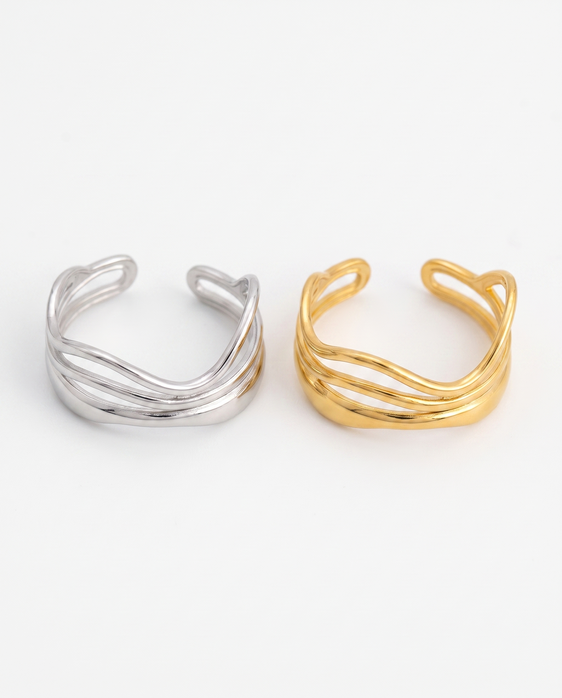 Voleno - Wavy multi-band ring - Stainless steel