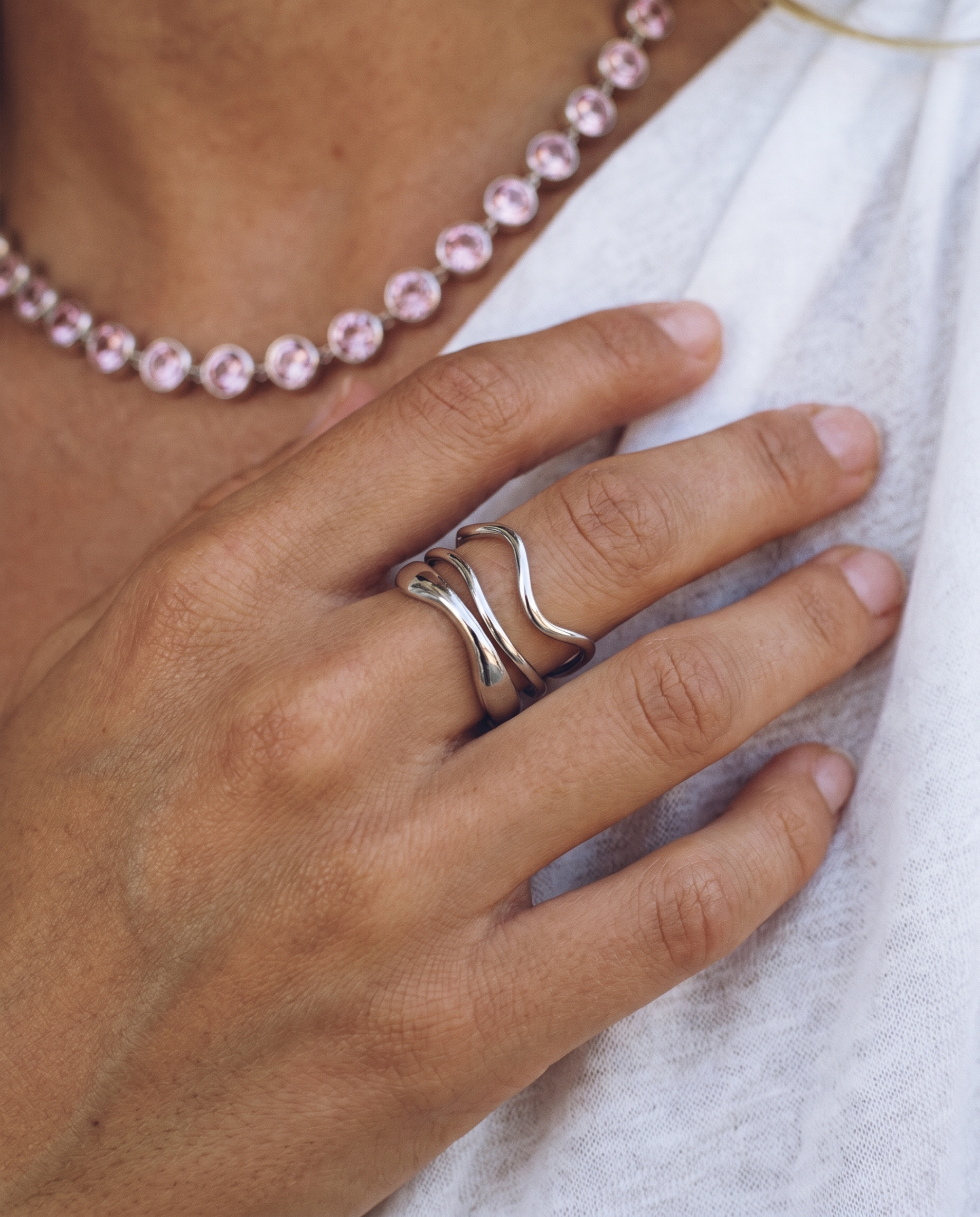 Voleno - Wavy multi-band ring - Stainless steel