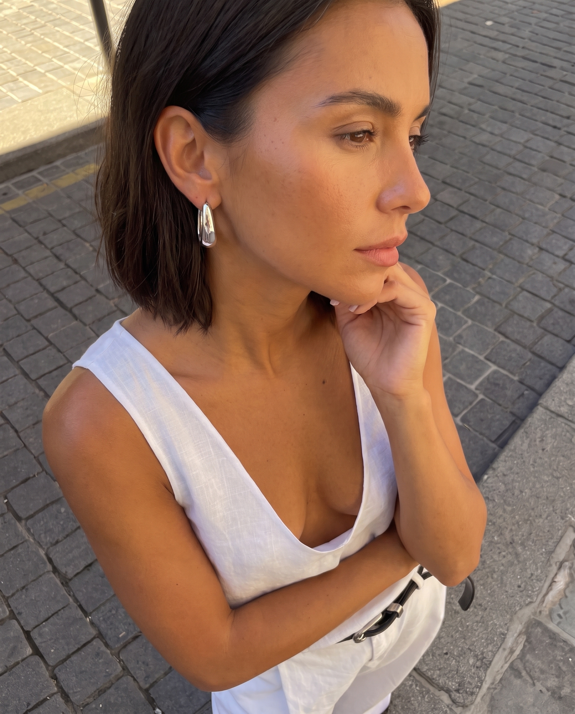 Zianne - Oval hoop earrings - Stainless steel