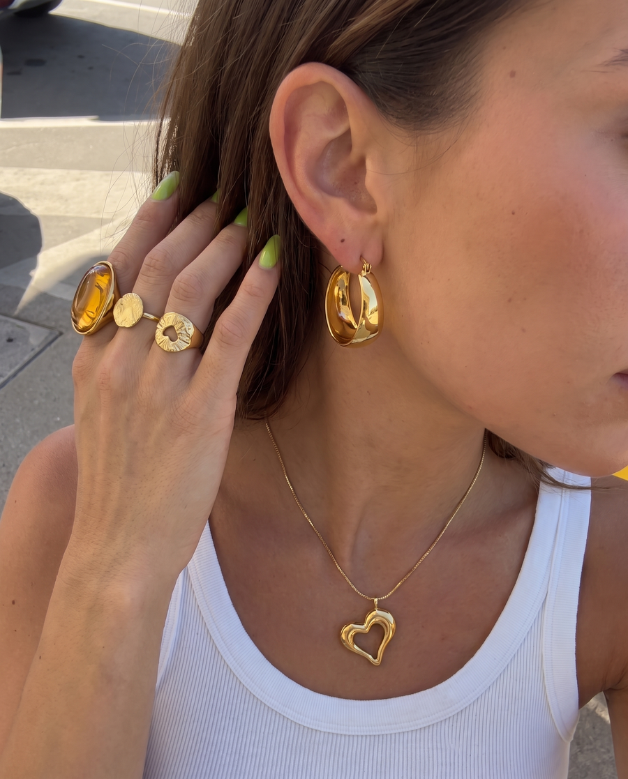 Poza - Chunky dome hoop earrings - Stainless steel