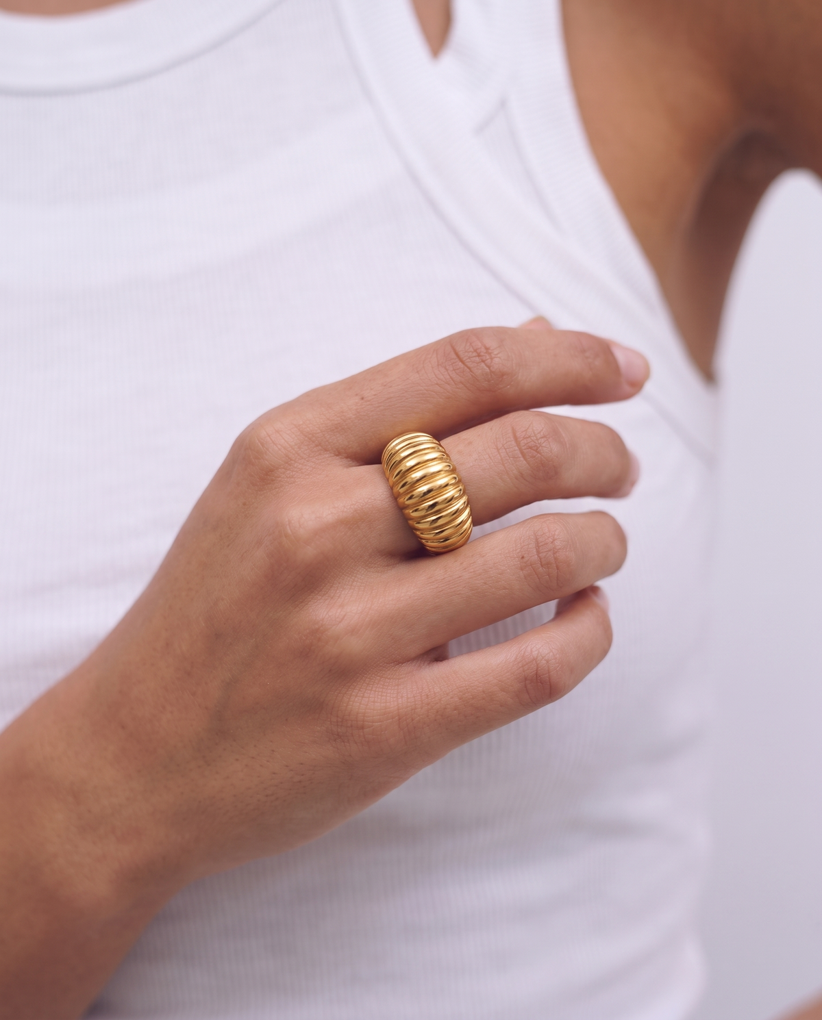 Tess - Ribbed dome ring - Stainless steel