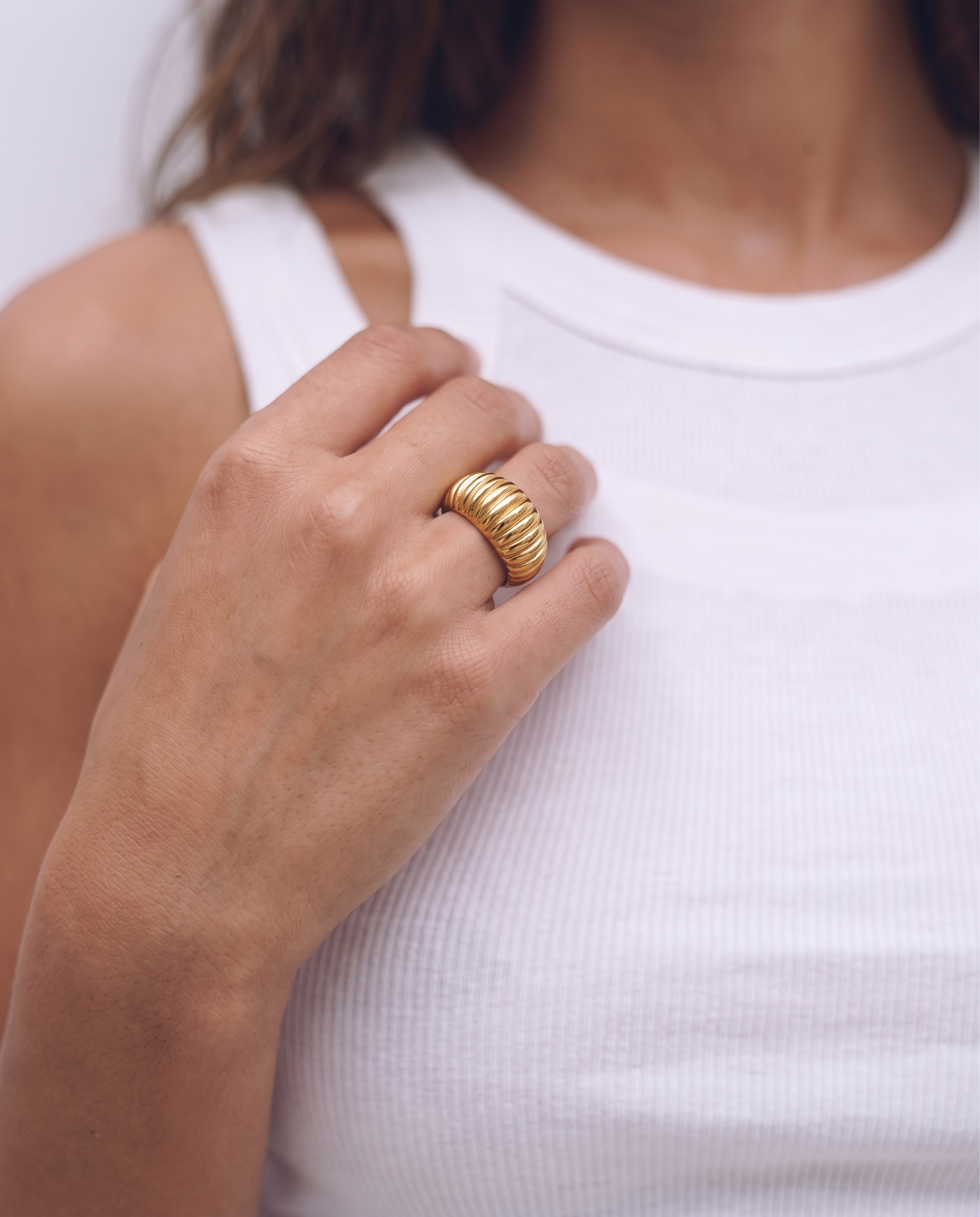 Tess - Ribbed dome ring - Stainless steel