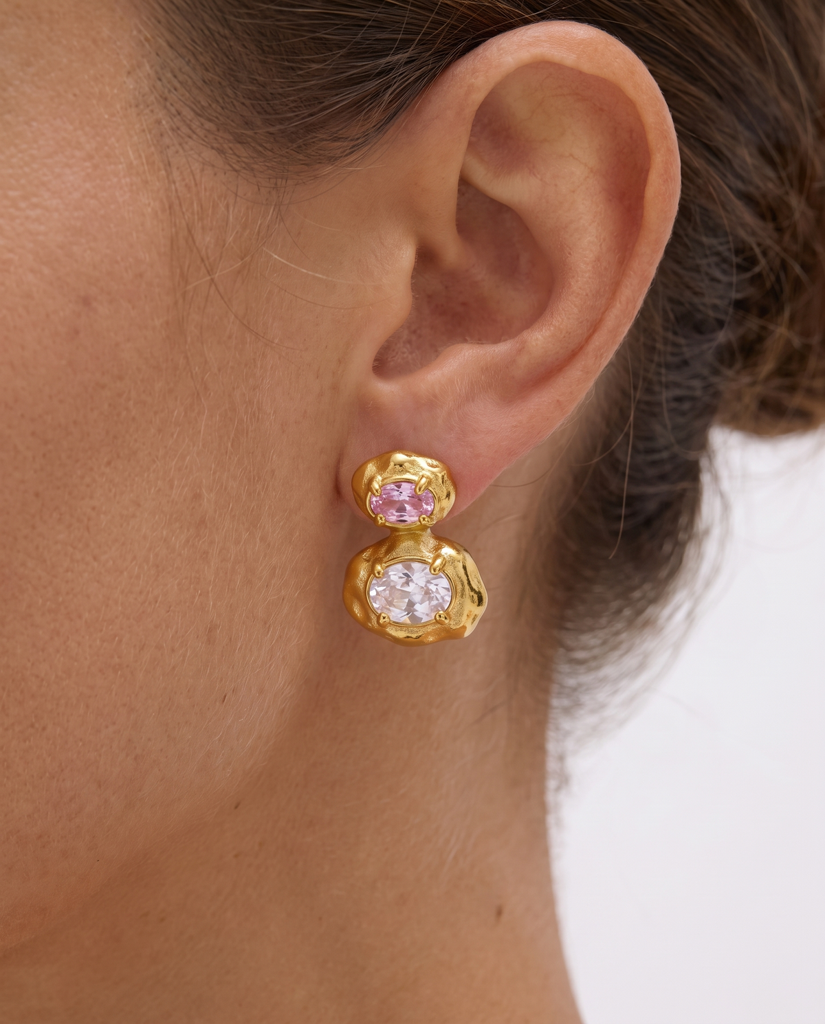 Evi - Two stone stud earrings - Stainless steel