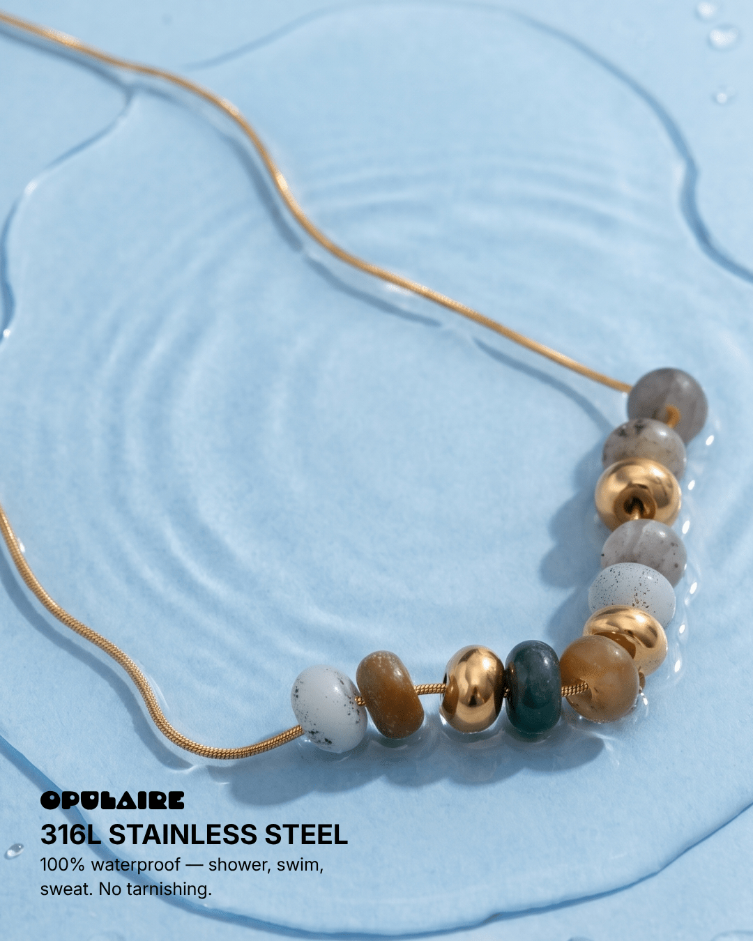 Mia - Dainty bead necklace - Stainless steel - Opulaire - WATERPROOF jewelry - 