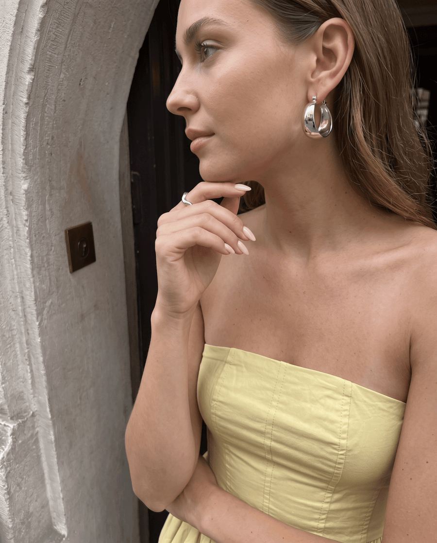 Poza - Chunky dome hoop earrings - Stainless steel