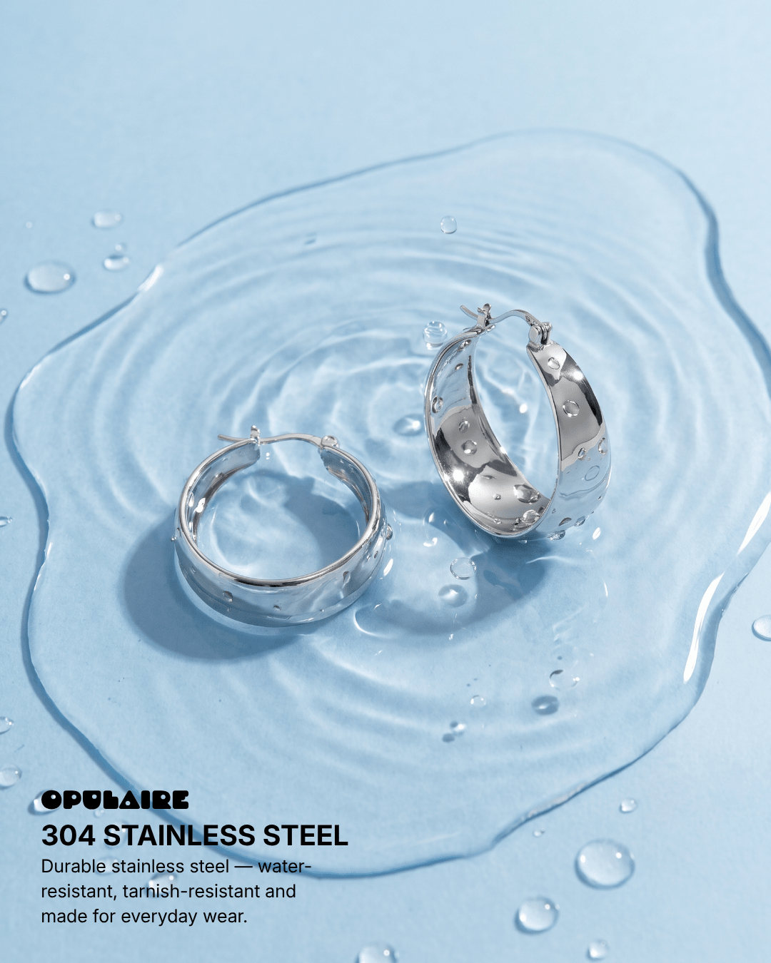 Poza - Chunky dome hoop earrings - Stainless steel - Opulaire - WATERPROOF jewelry - 