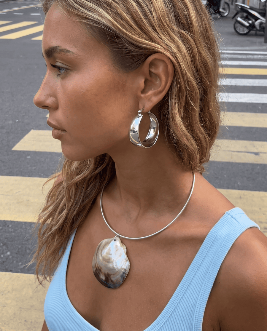 Poza - Chunky dome hoop earrings - Stainless steel