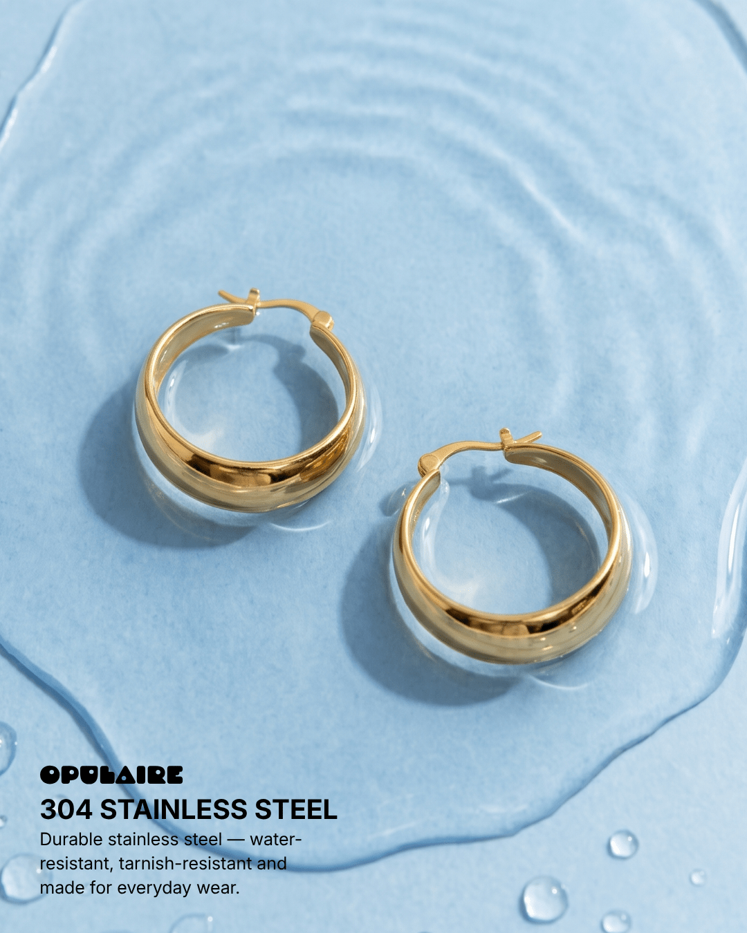Poza - Chunky dome hoop earrings - Stainless steel - Opulaire - WATERPROOF jewelry - 