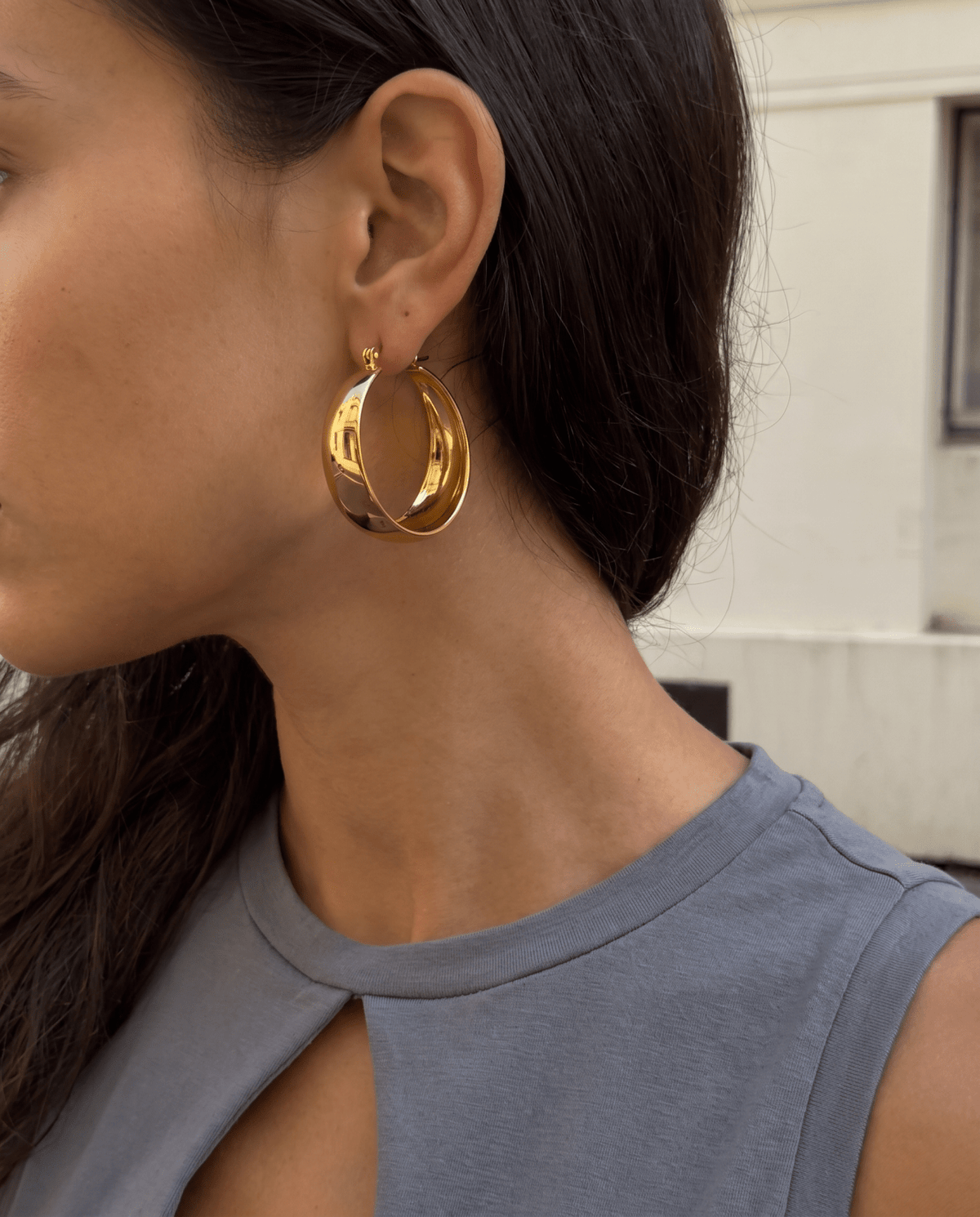 Poza - Chunky dome hoop earrings - Stainless steel - Opulaire - WATERPROOF jewelry - 