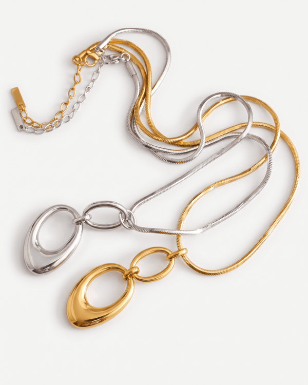 Robin - Double oval pendant necklace - Stainless steel - Opulaire - WATERPROOF jewelry - 