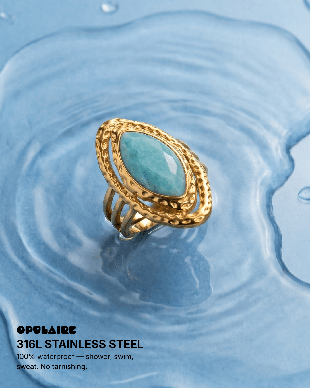 Terni - Oval turqoise stone ring - Stainless steel - Opulaire - WATERPROOF jewelry - Adjustable -