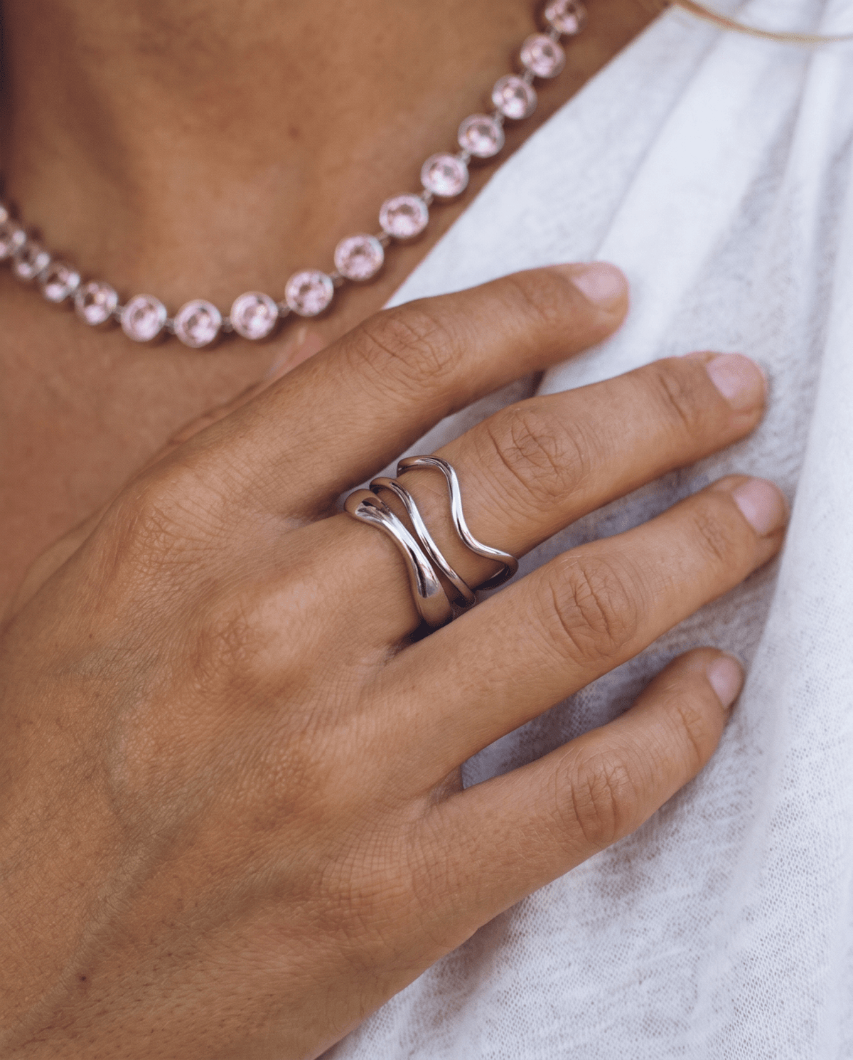 Voleno - Wavy multi-band ring - Stainless steel - Opulaire - WATERPROOF jewelry - Adjustable -