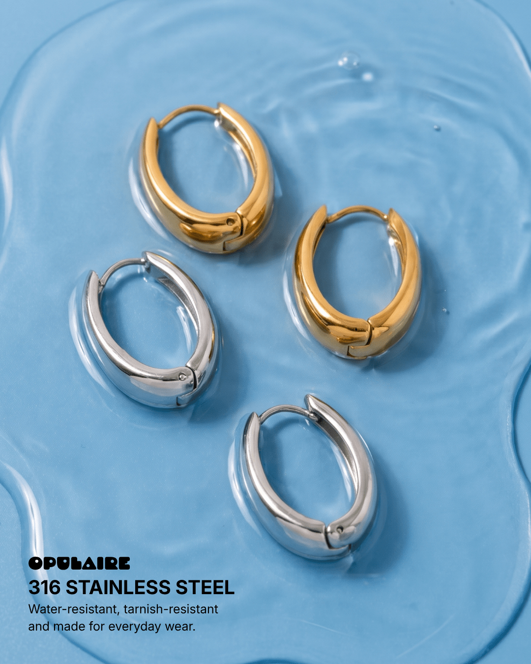 Zianne - Oval hoop earrings - Stainless steel - Opulaire - WATERPROOF jewelry - 